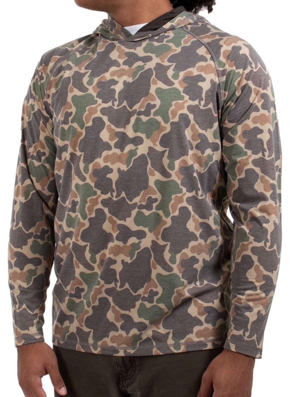 Camo Hooded Long Sleeve Top - Green, Tan, Gray habit